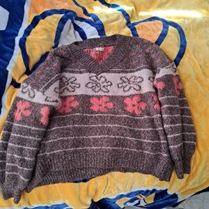 Cozy Floral Patterned Sweater - Brown and Pink